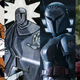 The armors of Mandalore the Indomitable, a Neo-Crusader, Bo-Katan Kryze, and Boba Fett.